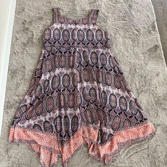 Catherines Women Dress Plus 1X Colorful Flowy Chiffon Feminine Boho Hippie Relax - Picture 7 of 8